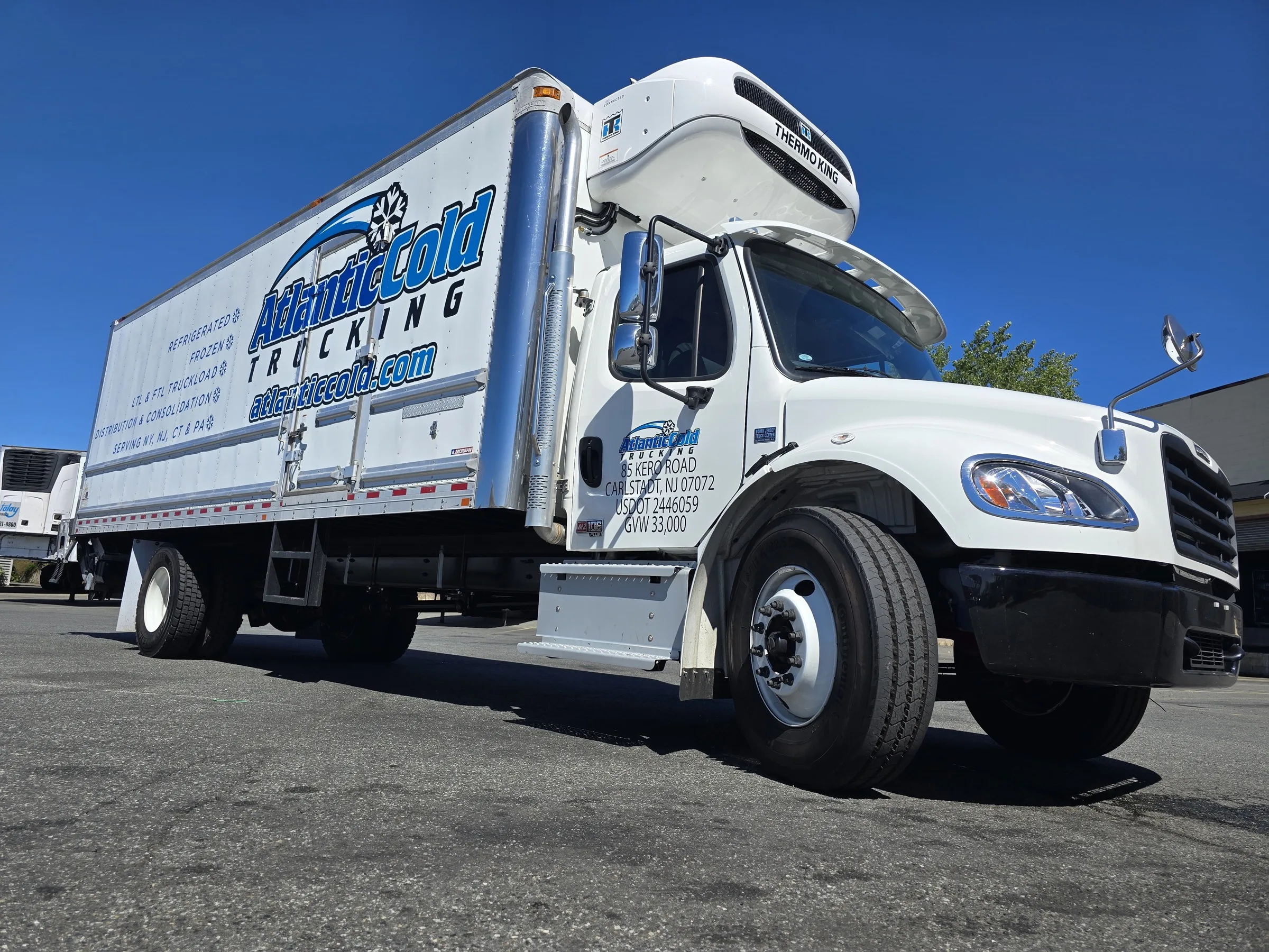 Refrigerated truck travelling through winter conditions